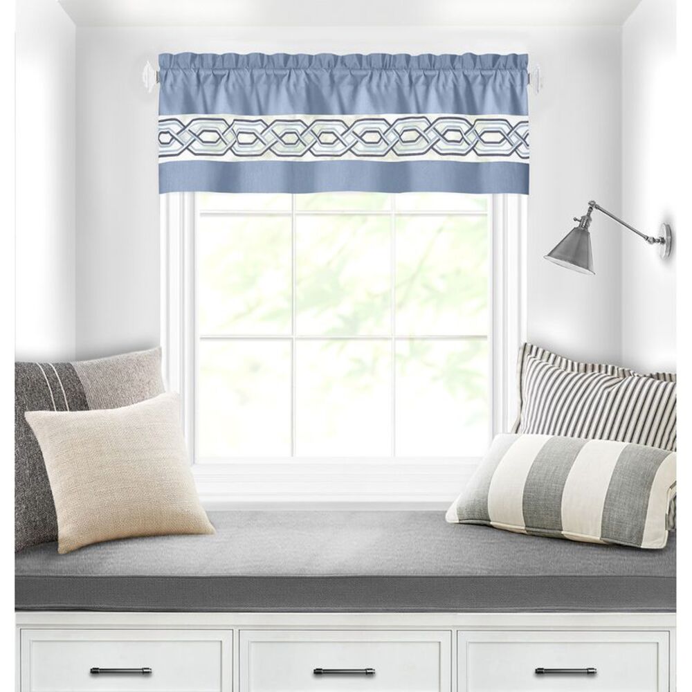 Paige Two-Tone Embroidered Window Curtain Set, White, 55" x 13"
